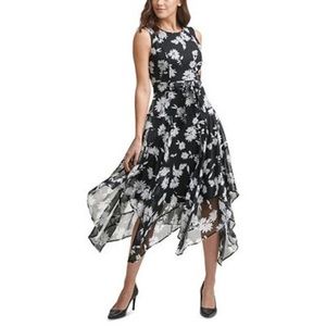 Calvin Klein Handkerchief-Hem Chiffon Midi Dress, size 12